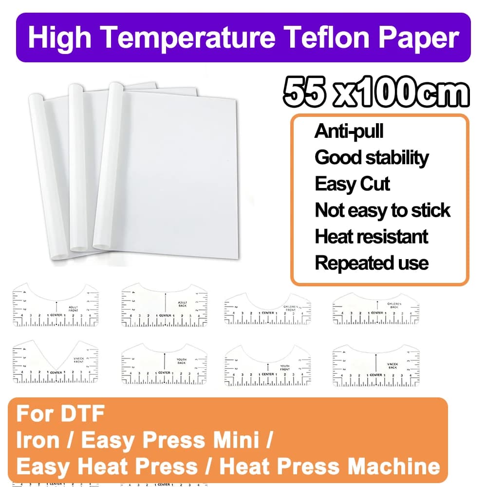 Teflonning Carta resistente alle alte temperature per pressa di calore DTF Trasferimento di sublimazione Anti tirare Forma stabile Anti-adessione