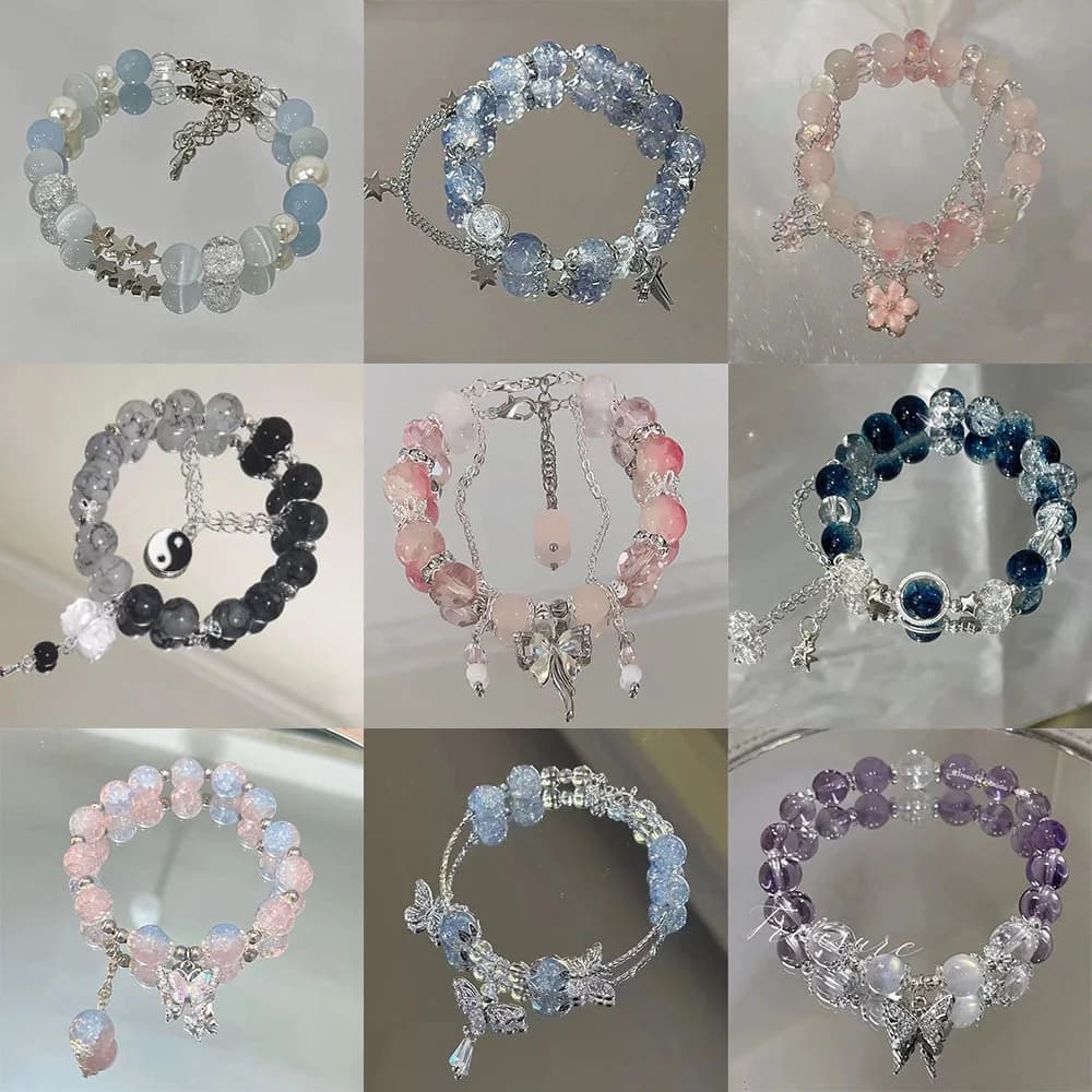 Nuovi braccialetti di cristallo con perline semplici per le donne Ragazze coreane ins Fiore Volpe Piuma Braccialetti con nappe Migliore amico Gioielli Regali 2024