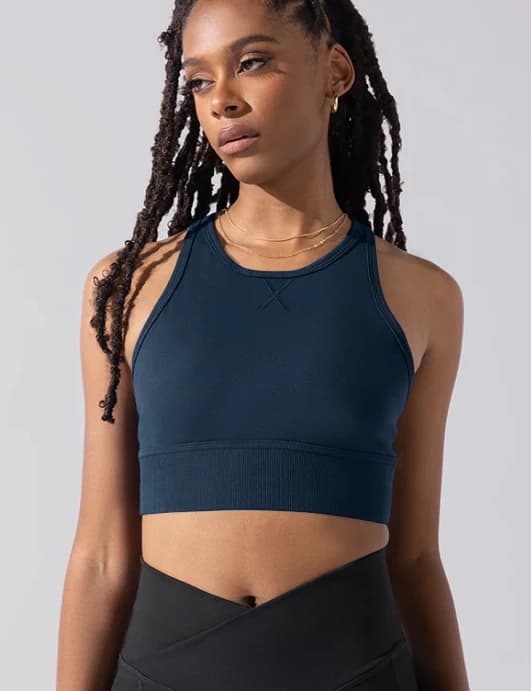 Reggiseno sportivo da donna per corsa e fitness, in cotone, anti-shock, anti-cedimento, con design a schiena scoperta.