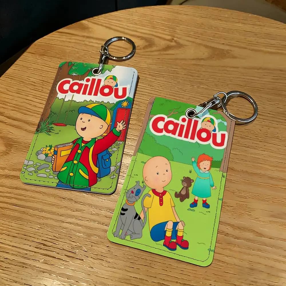 Keyring with Card Holder Cartoon C-Caillou-S, Keyring Ring, Protective Case for Door Lock, Security Gift
