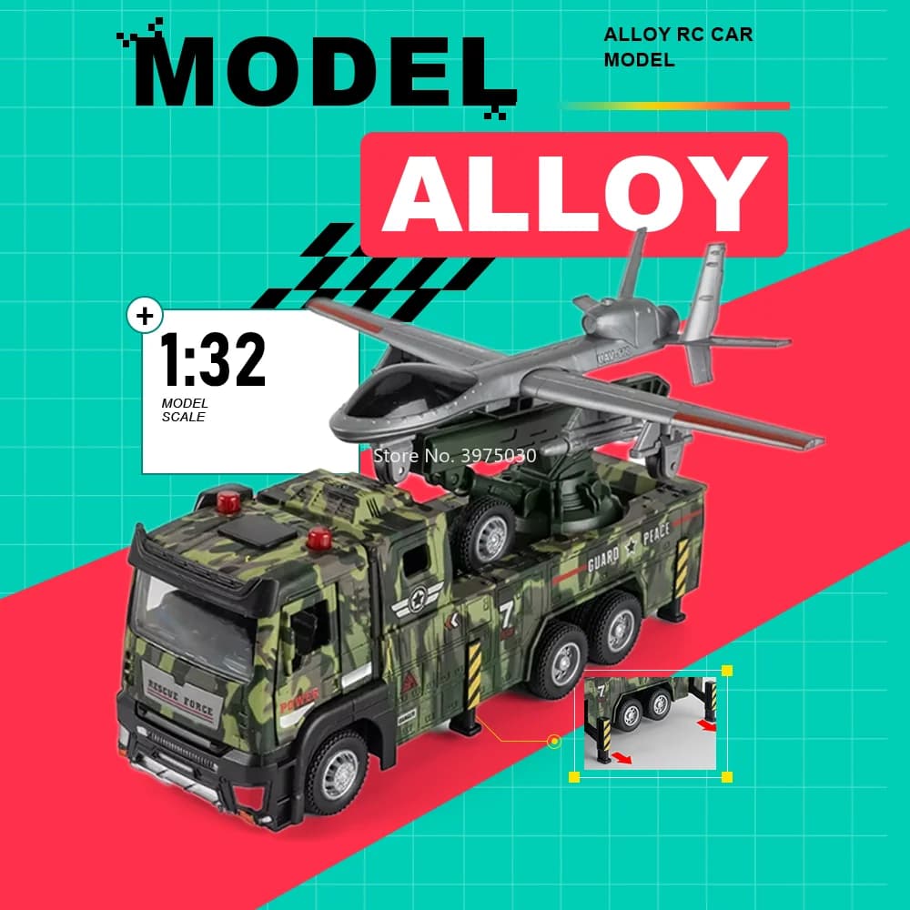 1:32 Scale Military Drone Launch Vehicles Cars Models Toys Alloy Diecast with Sound Light Pull Back Doors Opened Vehice Kid Gift