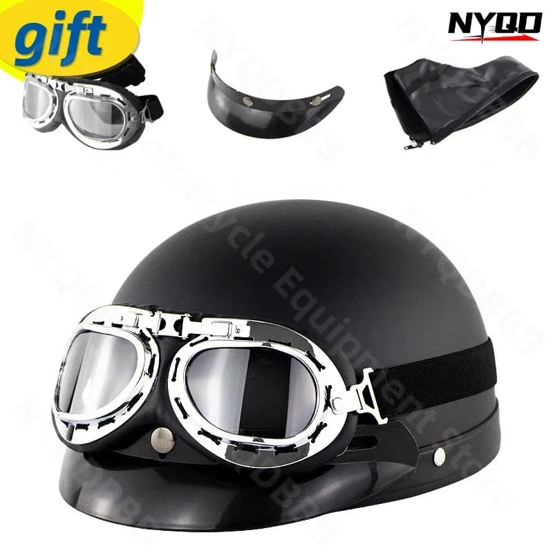 Motorcycle electric bike Retro sun protection helmet safety couple summer half helmet and sunglasses 57-60cm