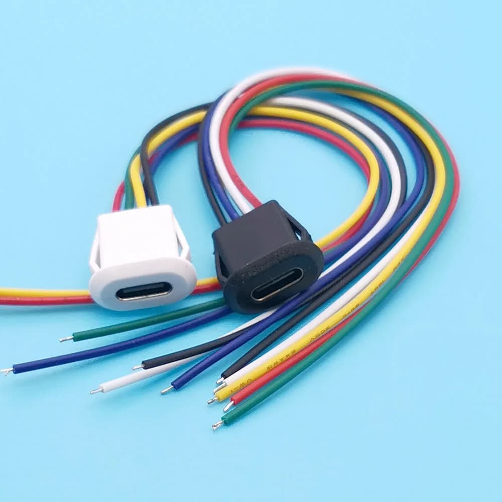 5 pcs USB Type C 6Pin Direct Pressure Buckle Charging Door Connector Jack Holder Female with Cable Double Resistance 5.1K