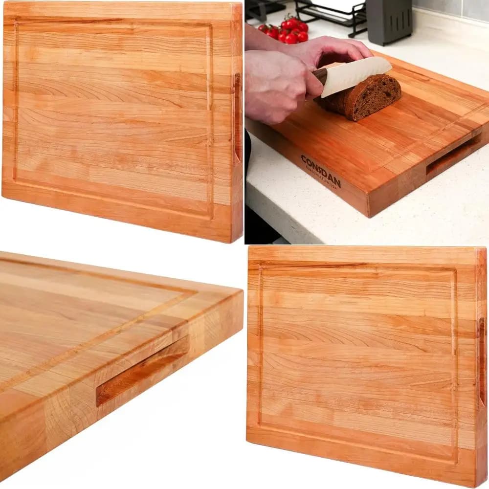 Tagliere in Legno di Ciliegio 20x15 Pollici con Manico Nascosto, Legno Duro USA, Finitura Edge Grain, Spessore 1-1/2 Pollici, Rifinito con Olio per Alimenti