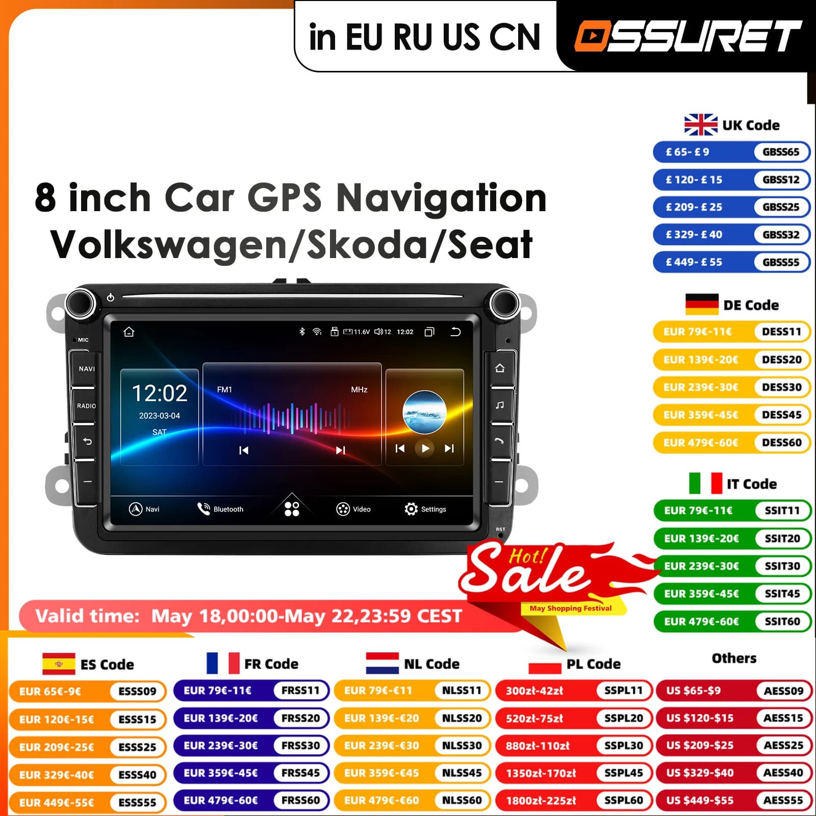 8 + 128G 2 din Android 14 Autoradio GPS Lettore multimediale per VW Volkswagen Golf Passat b7 b6 Skoda Seat Octavia Polo Tiguan Jetta