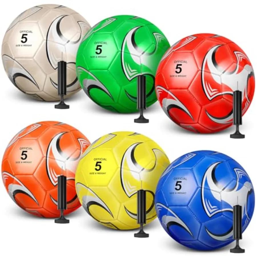 Set di 6 Palloni da Calcio//3 Palloni da Calcio Sgonfiati con Pompa per Allenamento e Partite di Giovani e Adulti, per Scuole e Sport