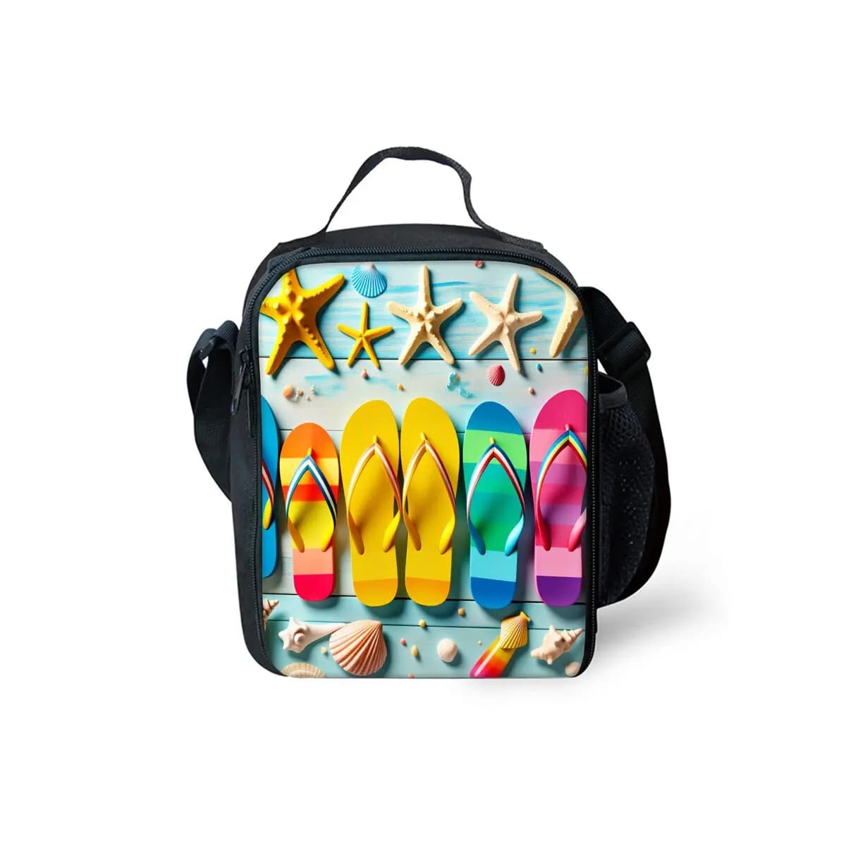 Borse Termiche per il Pranzo con Stampa di Sandali e Conchiglie, Tracolla, Design 2D per Bambini/e, Contenitore Termico per Picnic e Conservazione Alimenti