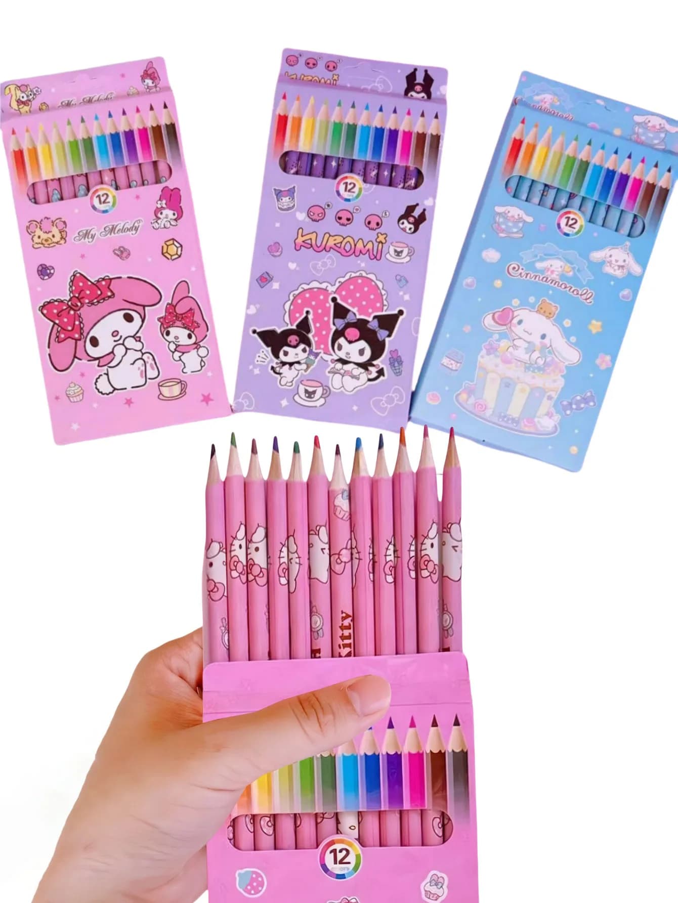 Set di 12 Matite Colorate Sanrio HelloKitty in Confezione da 12 Pezzi | Penne per Graffiti My Melody Cinnamoroll per Forniture Artistiche Studentesche
