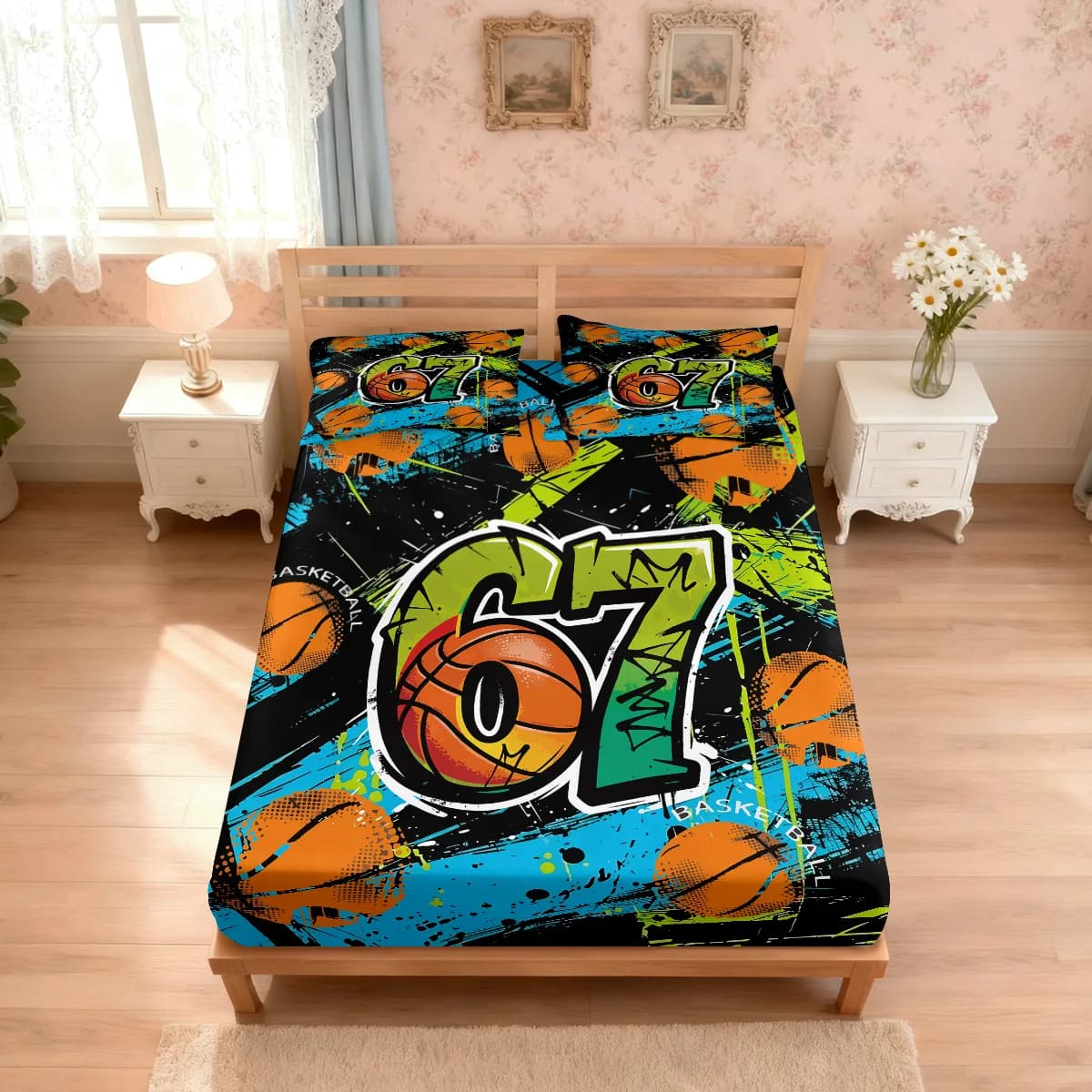 3pcs Splashing Blue Ball Sports 67 Element Printed Bed Sheet Set Multi Size Bed Sheet Bedding Decoration Machine Washable