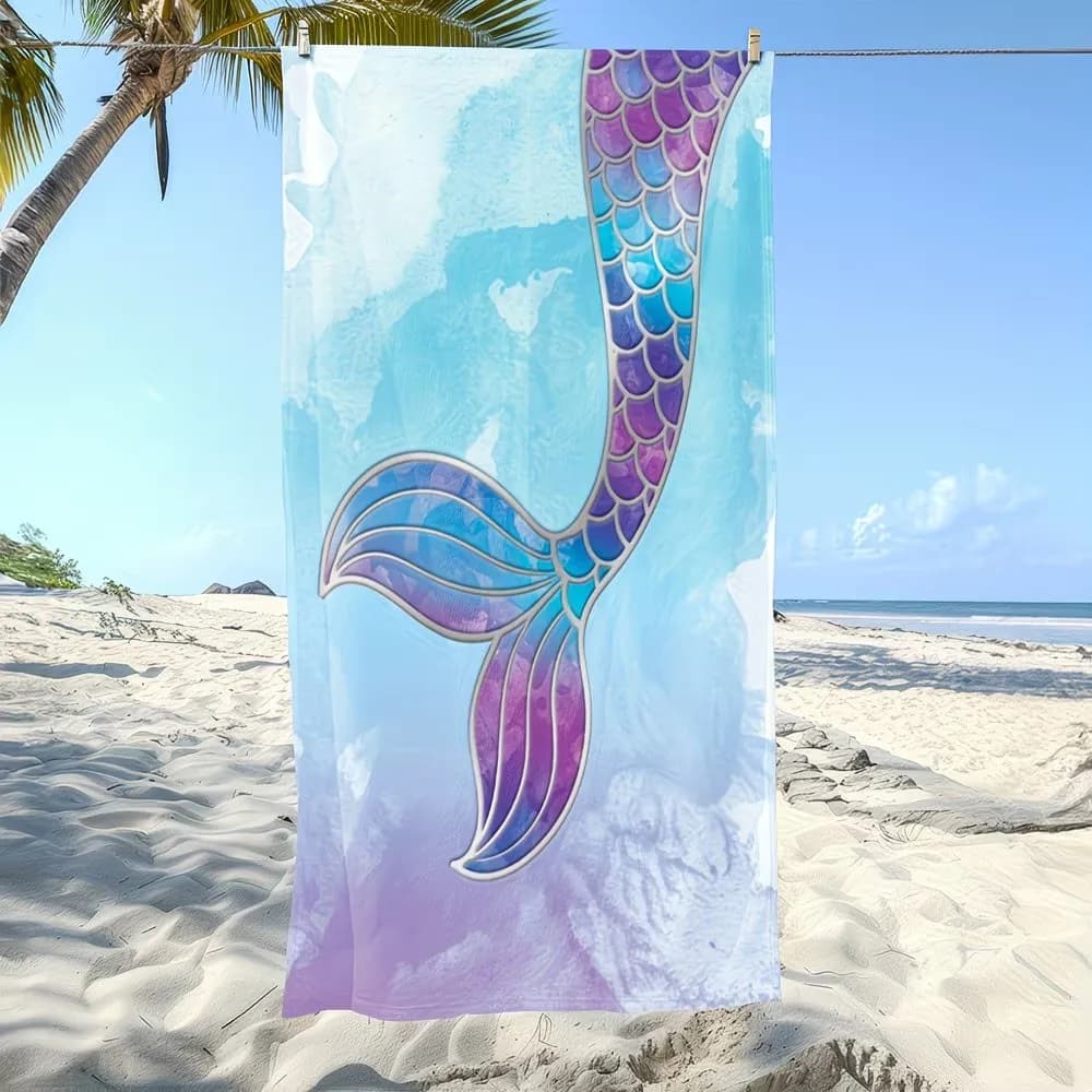 Telo Mare in Microfibra a Coda di Sirena Viola Blu, Asciugamano da Bagno ad Asciugatura Rapida, Anti-Sabbia, Coperta per Nuoto, Viaggi, Mare, Piscina, Palestra