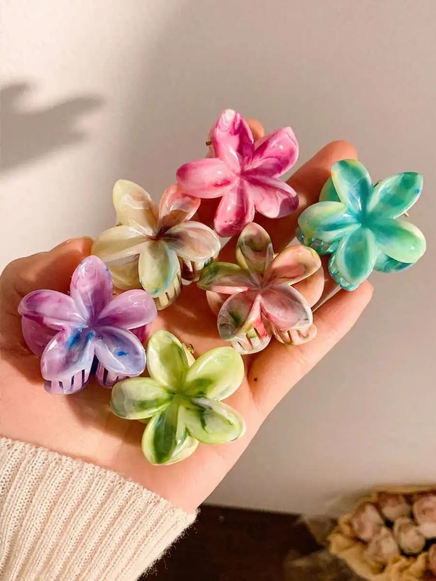 6 fermagli per capelli a forma di fiore, effetto sfumato lucido, 4 cm, in plastica, per donna, per uso quotidiano, casual e feste