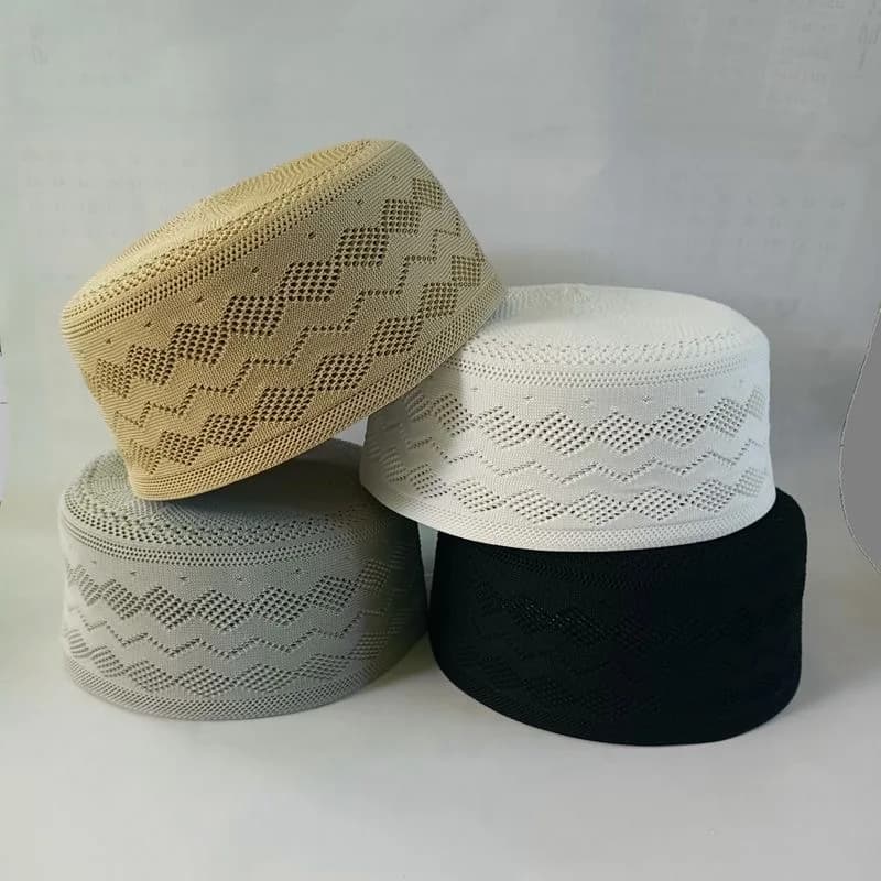 Cappelli Musulmani per Uomo, Copricapo Lavorato all'Uncinetto, Kufi Turco, Kippah Islamica, Turbante Ebraico, Bianco in Cotone a Rete 0758