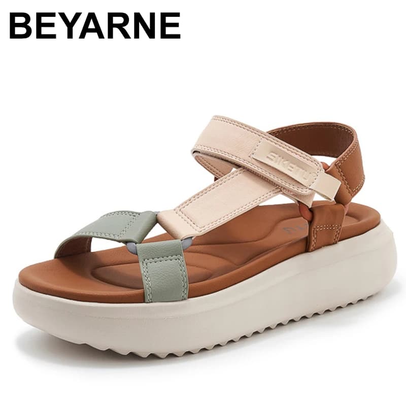 Sandali sportivi da donna con plateau patchwork scarpe con rialzo a fascia stretta supporto per arco in velcro regolabile escursionismo all'aperto