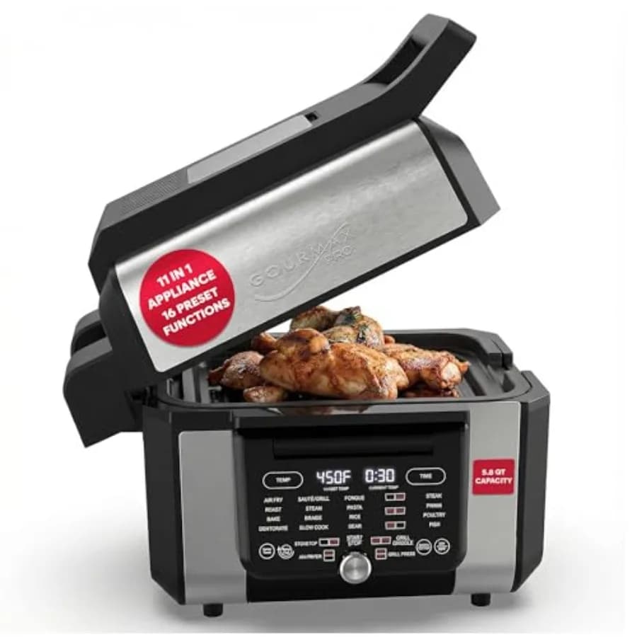 Foodgenie Gourmax Pro One: Dispositivo di Cottura Multifunzione - Forno, Grill Senza Fumo, Friggitrice ad Aria, Piastra e Altro - 16 Funzioni Preimpostate