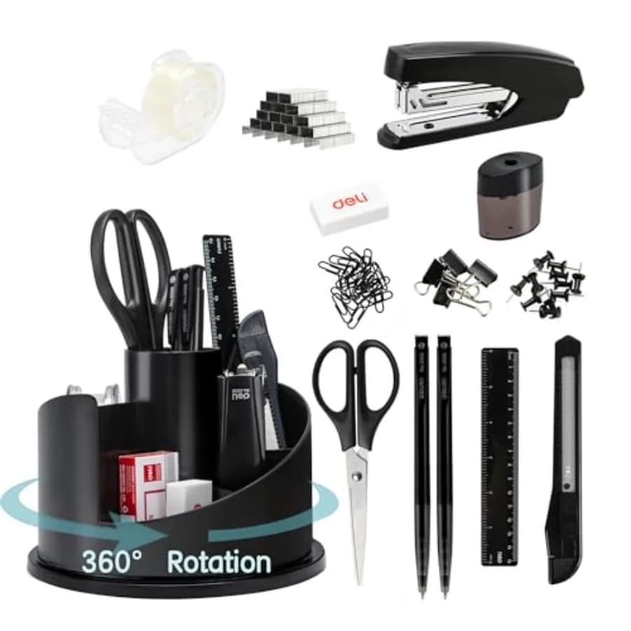 Office Supplies Set, 1045 Pcs-Desk Accessory Organizer Kit, Stapler Set, Rotating Multi-Functional Pen Holder, Tape Dispenser,