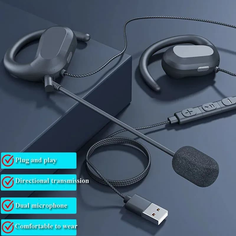 Cuffie USB a orecchio aperto Trasmissione direzionale Cuffie da gioco per computer cablate Plug and Play Suono Hifi Musica Auricolare Doppio microfono