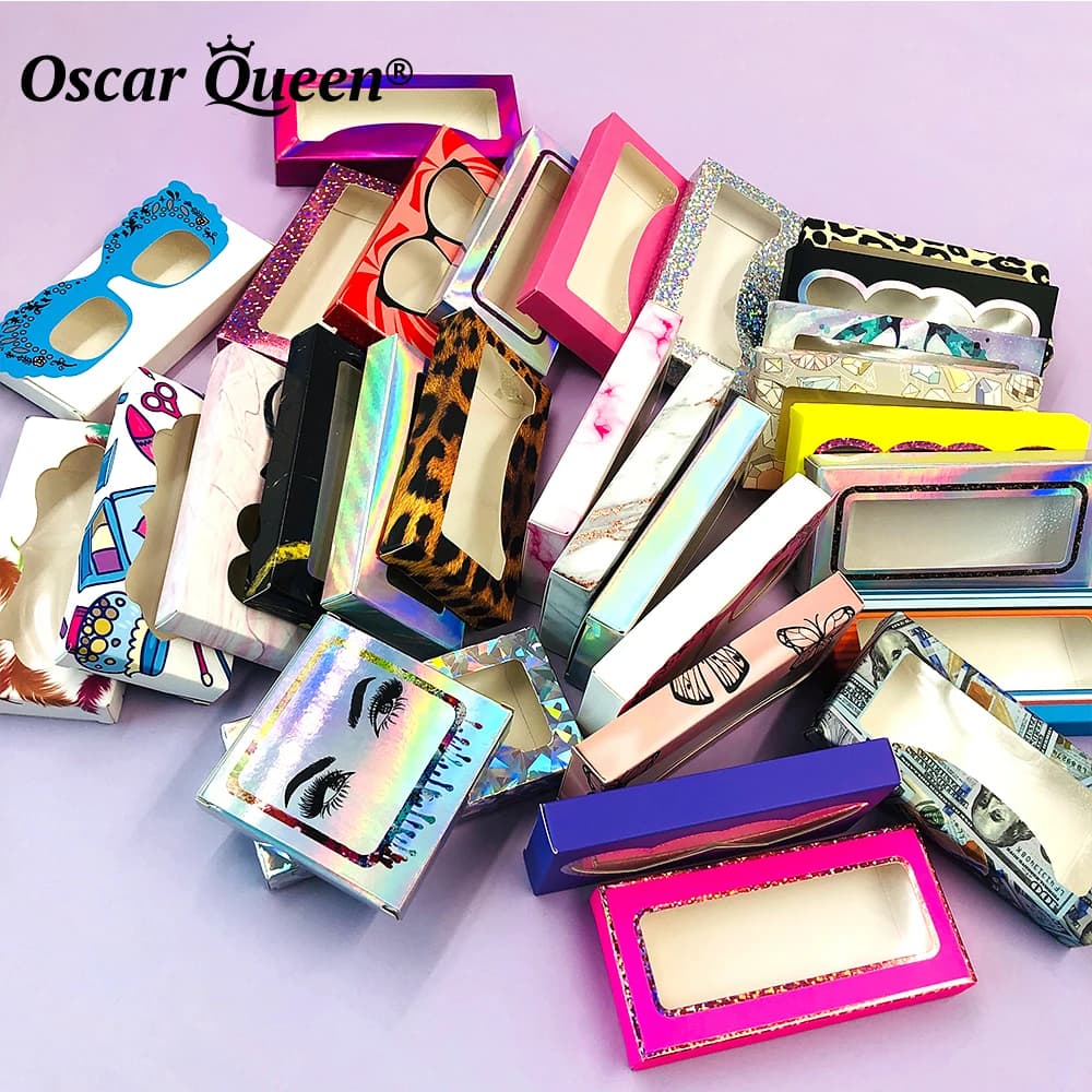 Wholesale 50 pcs box for fake eyelashes package custom logo cases for bulk mink eyelashes fake cils boxes for empty eyelashes packing tools for makeup