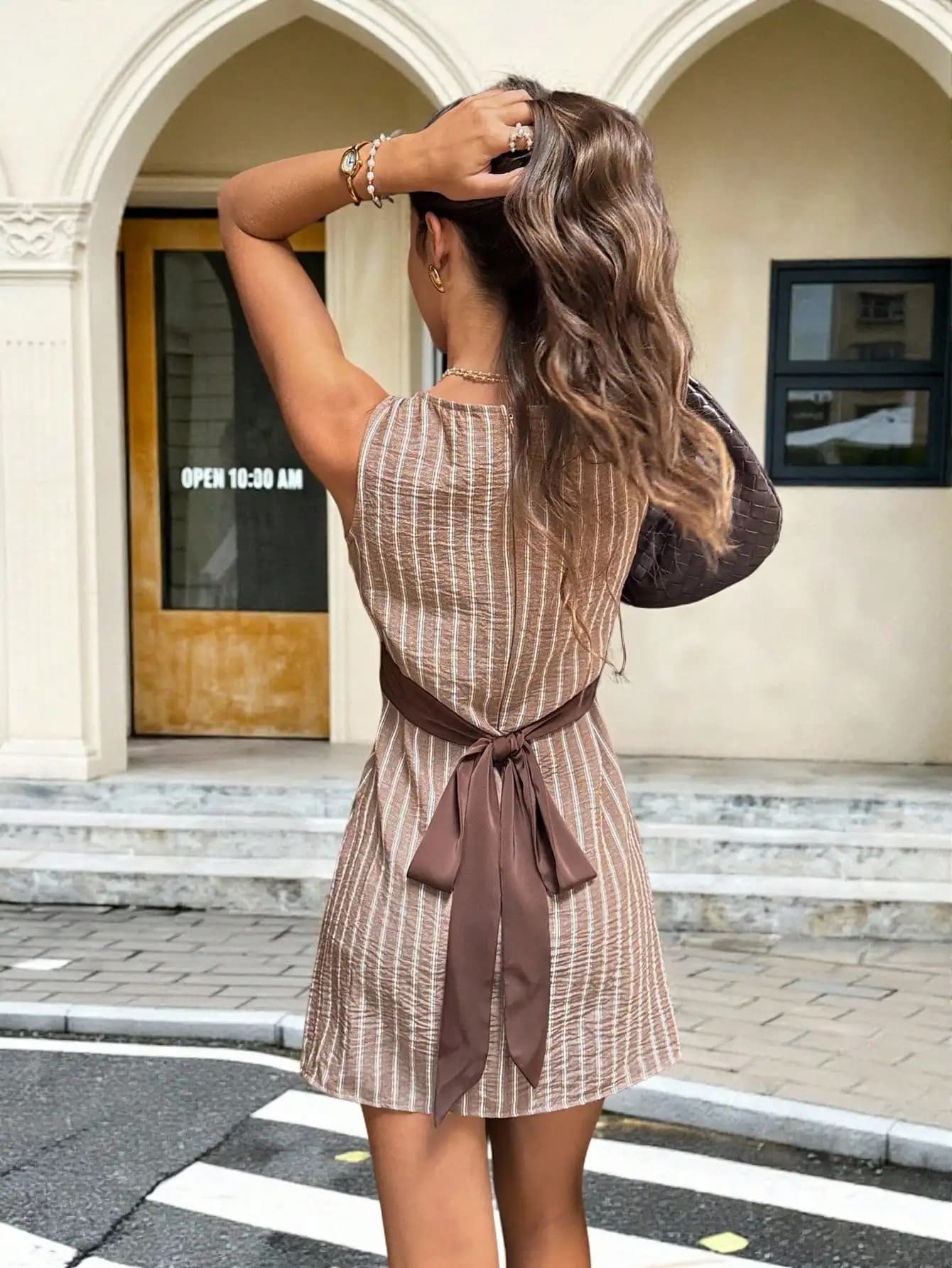 Women's Sleeveless Striped Mini Dress With Bow Tie Waist Casual Summer Dress