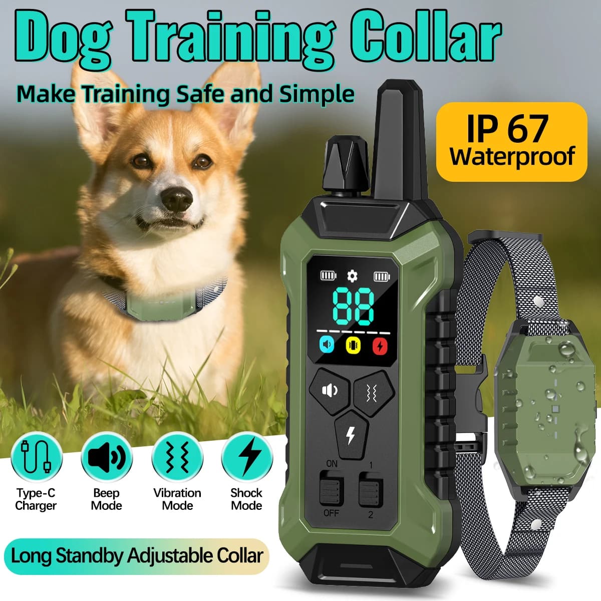 ORCLEAB PC30 Collare elettrico per addestramento del cane Antiabbaio Impermeabile ricaricabile Pet Telecomando Bip Shock Vibrazione per tutti i cani