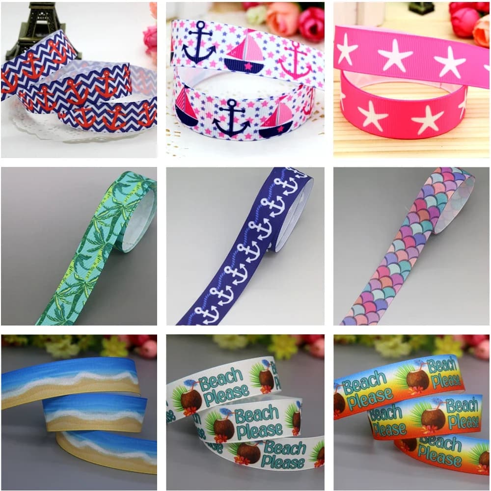 DHK 7/8 ''5yards Navy Anchor Sea Boat stampato Grosgrain Ribbon accessorio Hairbow copricapo decorazione fai da te OEM all'ingrosso C1976