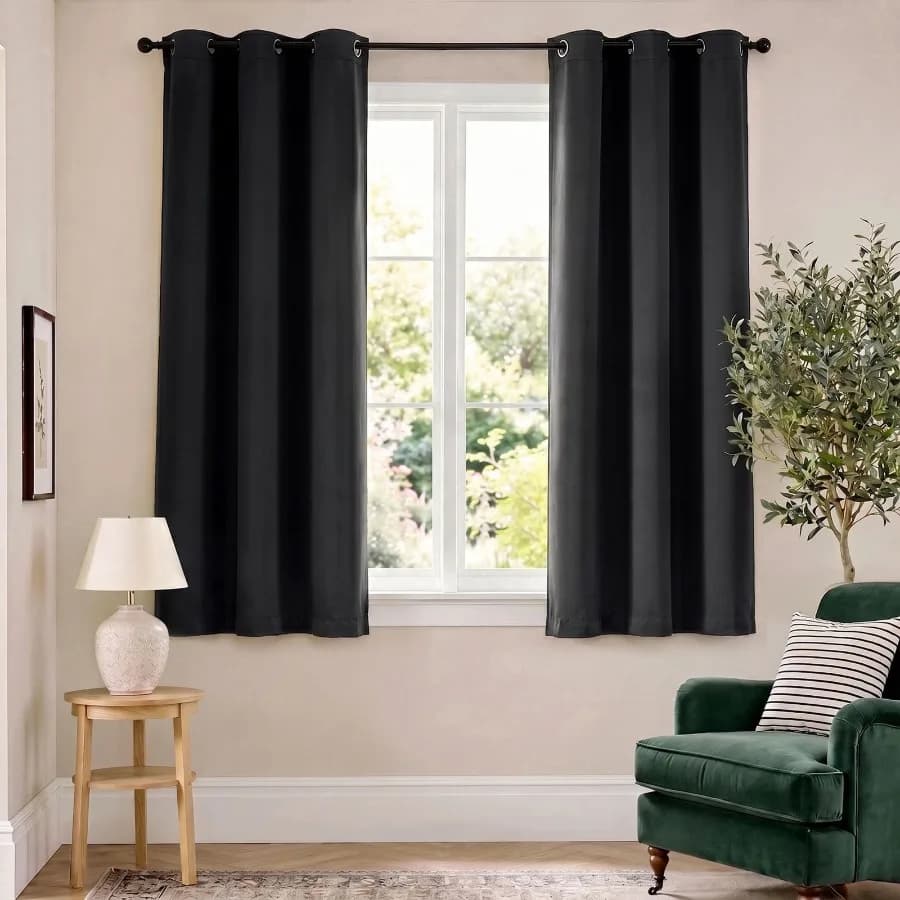 Black Blackout Curtains Solid Grommet Drapes for Kitchen Bedroom Living Room 2 Panels W40" x L63" inch