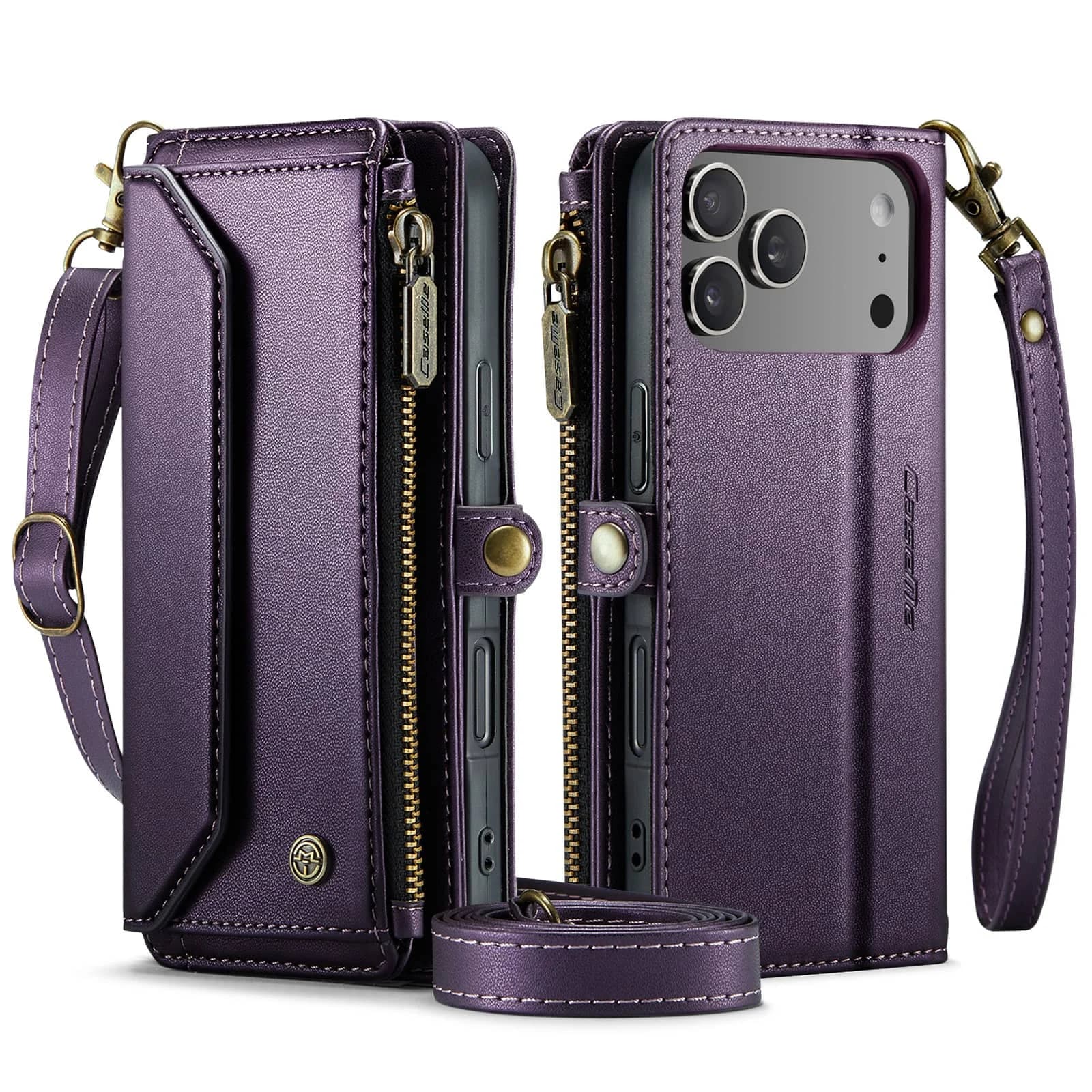 Custodia a portafoglio a tracolla per iPhone 17 Pro Max/17 Pro/Air, pelle PU con blocco RFID con porta carte 7-10, tracolla da polso