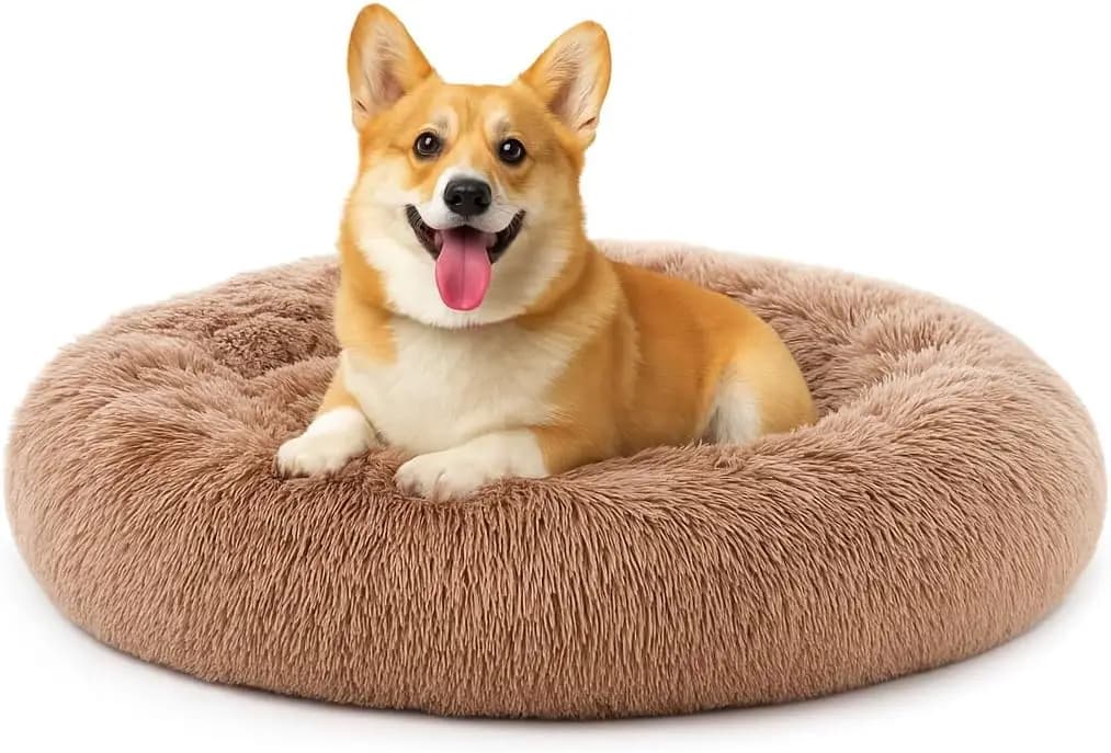 Letto per cani e gatti, cuscino ciambella rinfrescante lavabile da 24 pollici per cani e gatti di taglia piccola e media, marrone