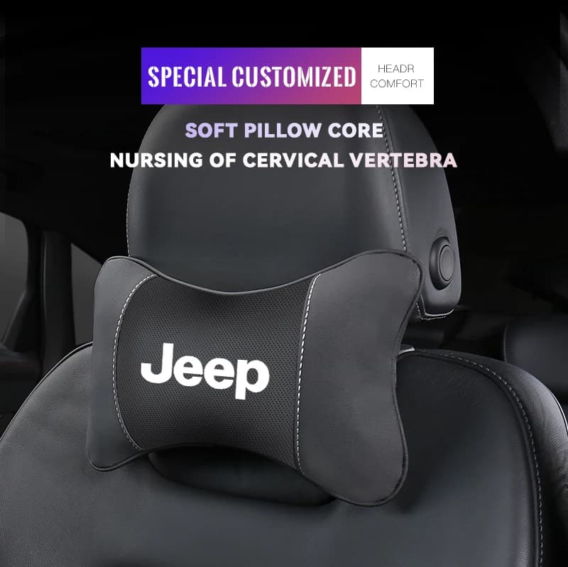 Jeep Car Neck Pillow Leather Breathable Soft Headrest Accessories sticker For Renegade Wrangler Gladiator Grand Cherokee Compass