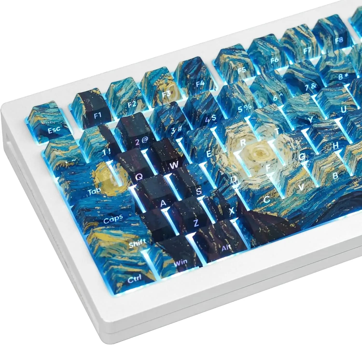 Set di copritasti con copritasti stampati lateralmente Cherry PBT Star Moon Night Theme Side traslucido per copritastiera meccanica 60/84/98/108