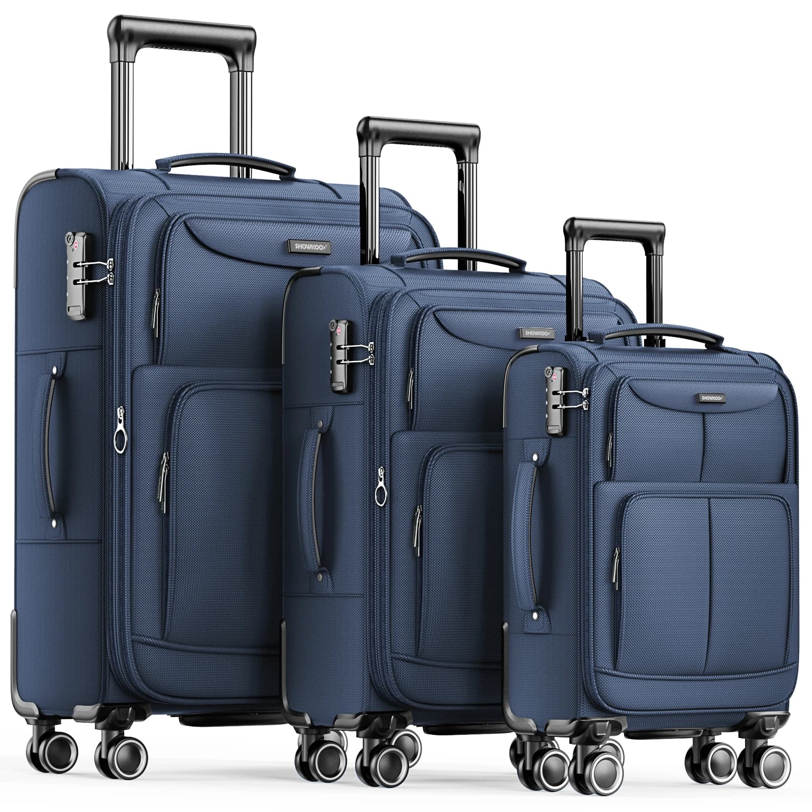 SHOWKOO Luggage Sets 3 Piece Softside Expandable Durable Suitcase Sets | Durable Oxford Fabric, Lightweight, 360°Double Spinner Wheels, TSA Lock, YKK Zippers, Black (20in/24in/28in)