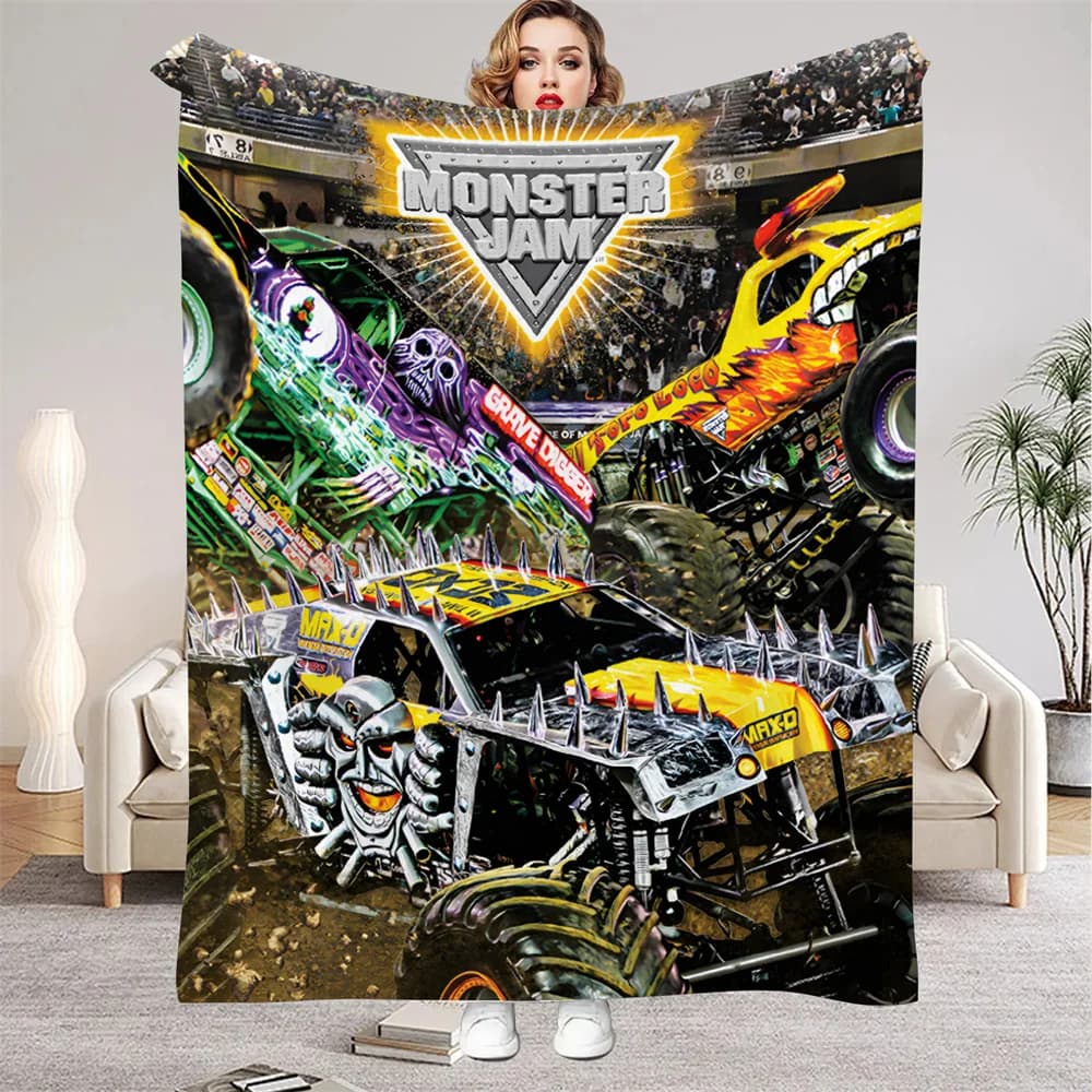 Monster Trucks Flannel Blankets Warm Winter Travel Bedroom Sofa Bithday Gifts For Kids Boys Soft Throw Blanket