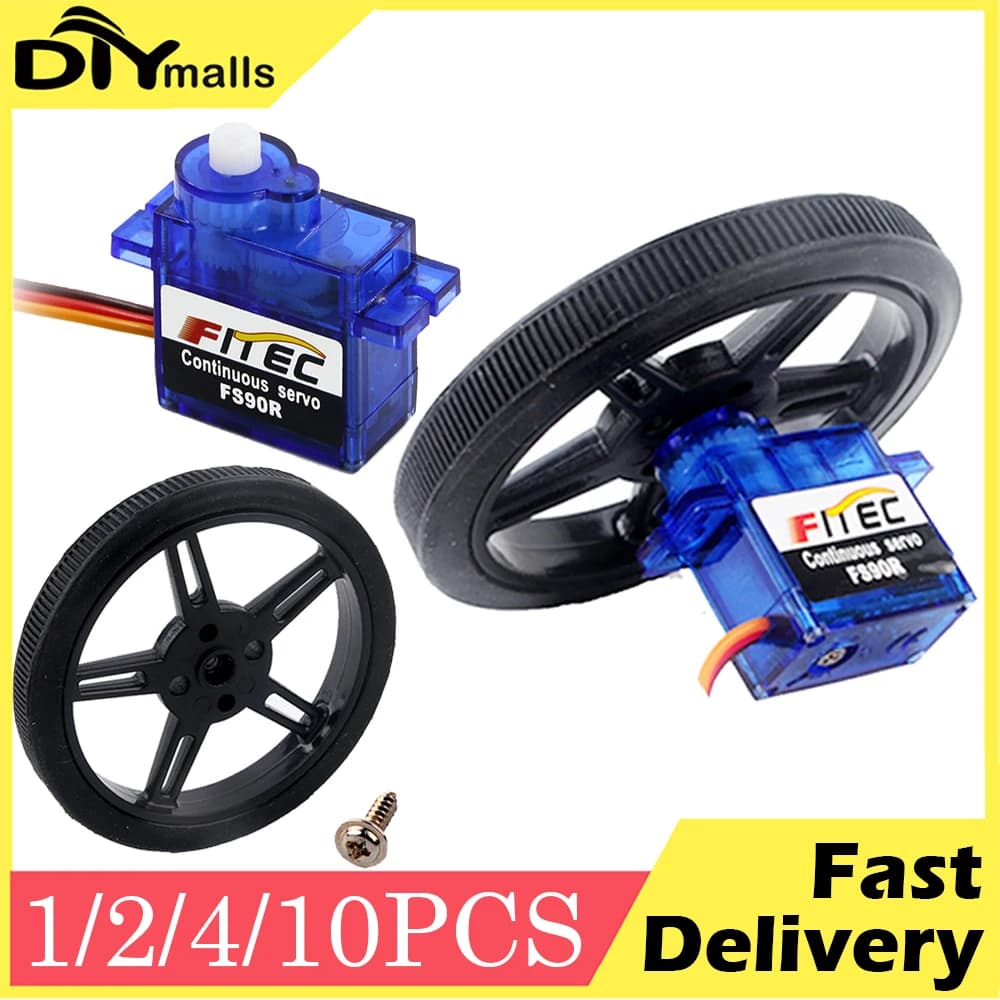 4 set Feetech FS90R Servo continuous 360° rotation Micro RC Servo or wheel Mini Servo plastic wheel for RC Car Plane