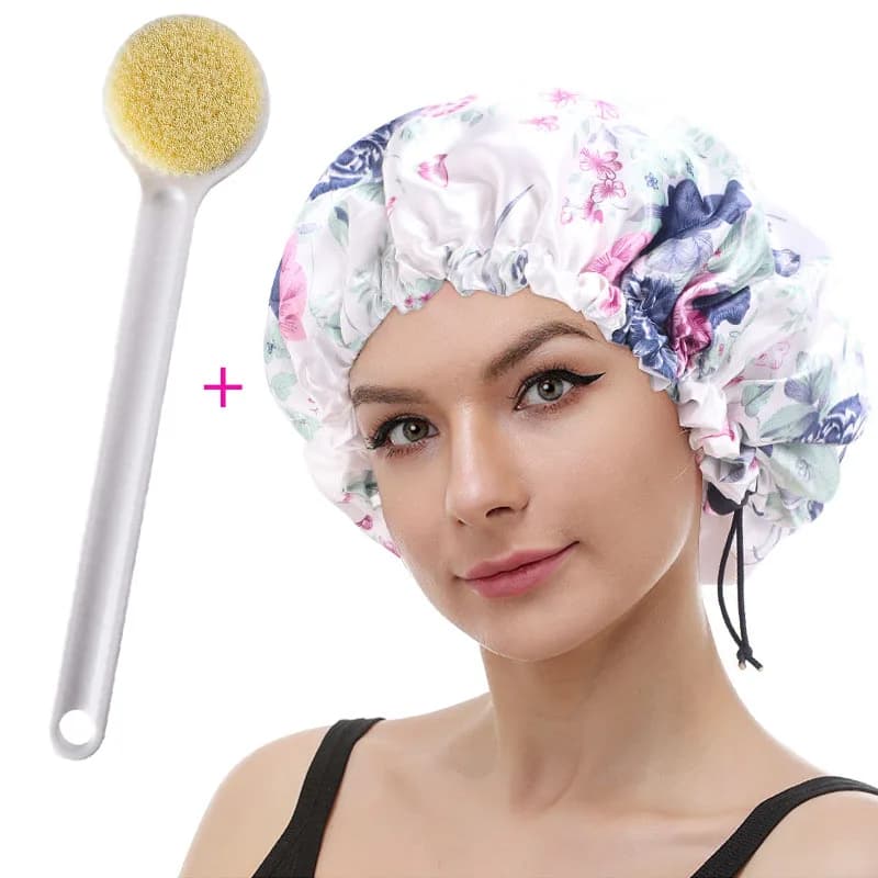 Nuovo cuffia da doccia regolabile a doppio strato con spazzola da bagno Trucco da cucina Cappuccio anti-affumi d'olio Shampoo Bagno Ispessimento Cuffia per dormire