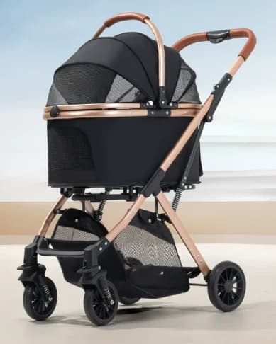 STLFLuxury Passeggino da trasporto portatile per animali domestici a 4 ruote Trasportino per cani pieghevole Materiali impermeabili in alluminio Oxford Confortevole grande