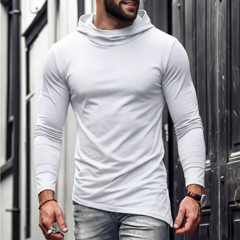 Men Solid Casual Hooded Long Sleeve T Shirt Soft Cotton Irregular Hem Daily Outdoor Top S 3XL