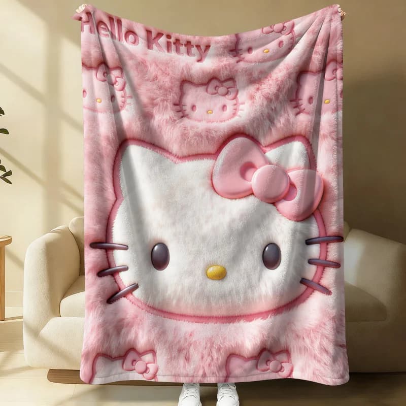 Coperta in Peluche Rosa con Stampa 3D Hello Kitty di Sanrio, Morbida e Soffice Coperta in Flanella Kawaii per Camere da Letto e Divani