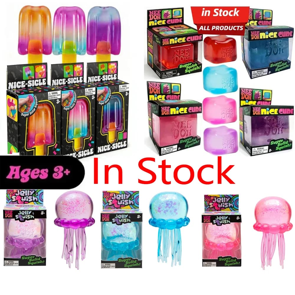 618 Trending Nee Doh Jellyfish & Cube Squish Toy, Soft Jelly Squeeze Stress Relief Fidget Toy, Sensory NeeDoh for Kids & Adults