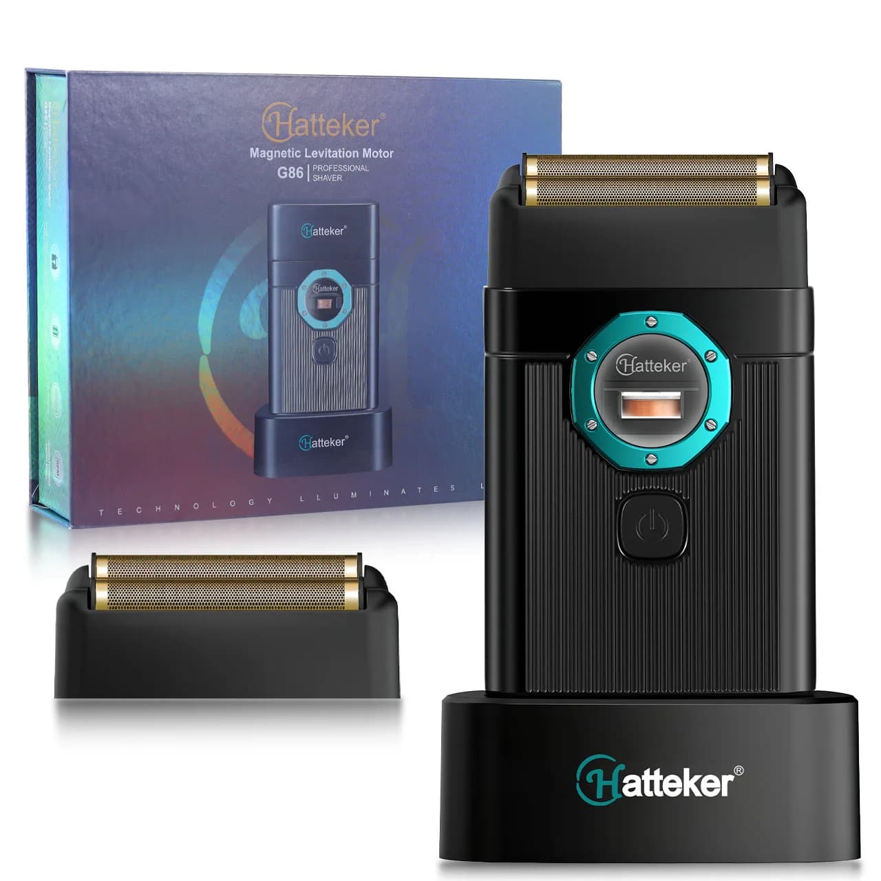 Double Lamina Hatteker Electric Shaver for Man, 9000RPM Magnetic Levitation Motor, LED Display, USB Charging and Base, 270 Minutes of Autonomy