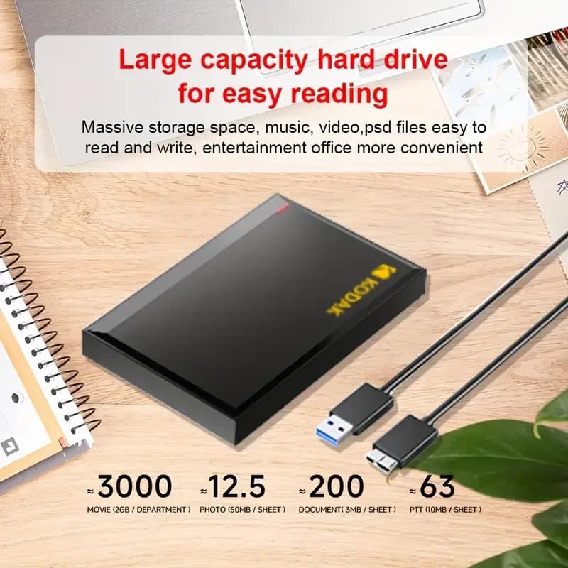 KODAK P190 512GB 2.5'' HDD esterno portatile USB 3.0 5Gbps Disco di archiviazione da gioco compatibile per disco rigido esterno desktop portatile