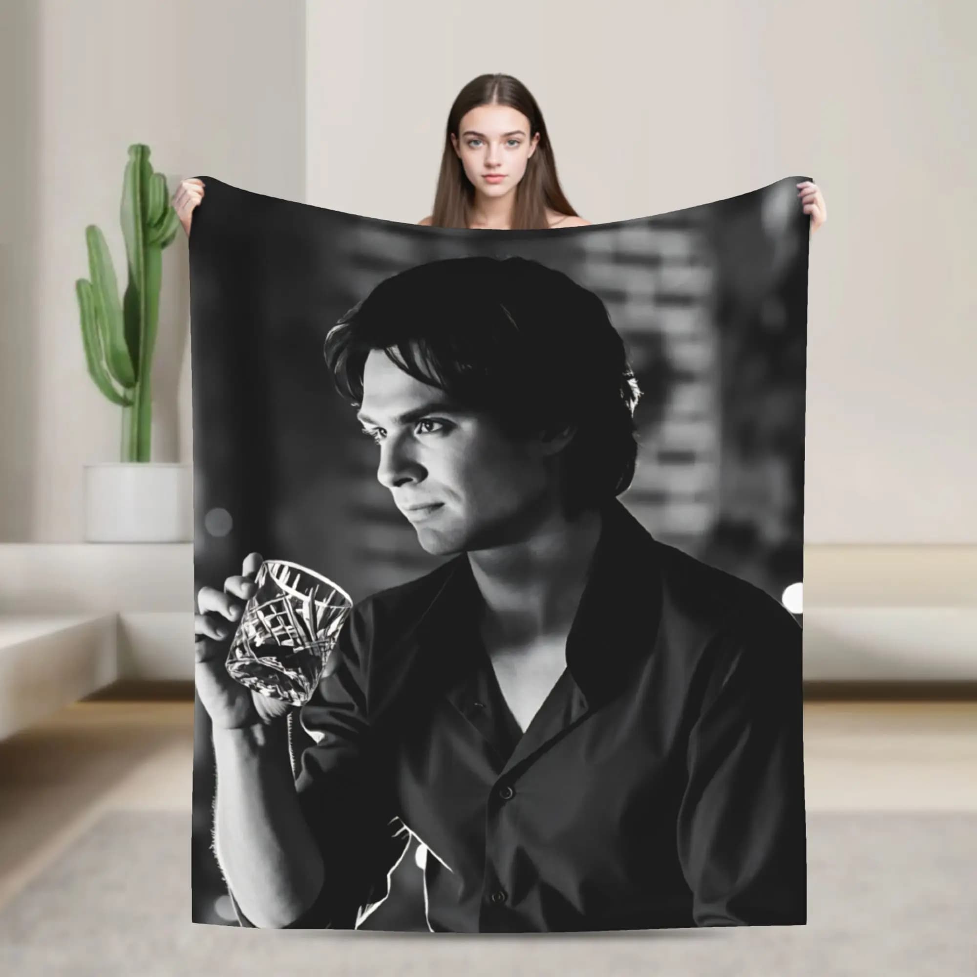 Warm Soft Blankets Travel Office Damon Salvatore Bedding Throws Flannel Bedspread For Home Decor Novelty Sofa Bed Cover