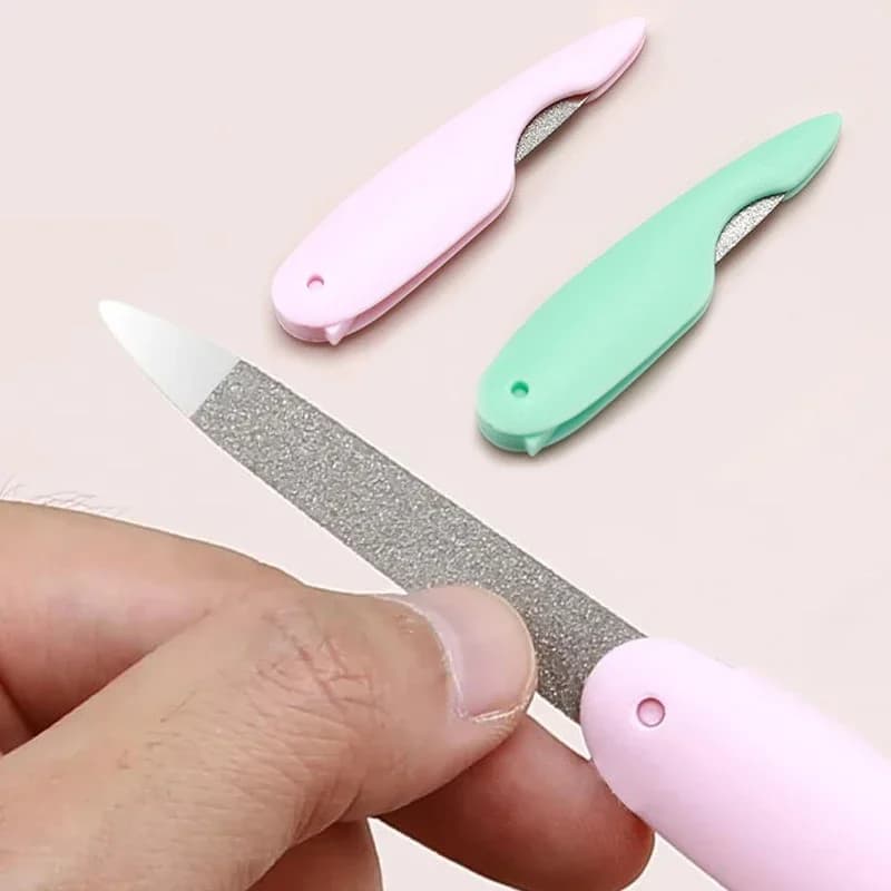 Mini Nail File Folding Uccellino Shape, Nail File Washable and Polishing, Double Face Satined ABS Plastic, Nail Art Tools
