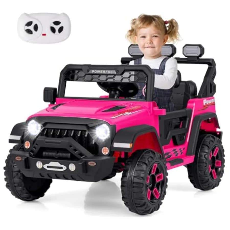 Ride on Truck 12V Giro in auto elettrica con telecomando 3 velocità e sospensione a molla Connessione wireless Luce musicale USB Ri