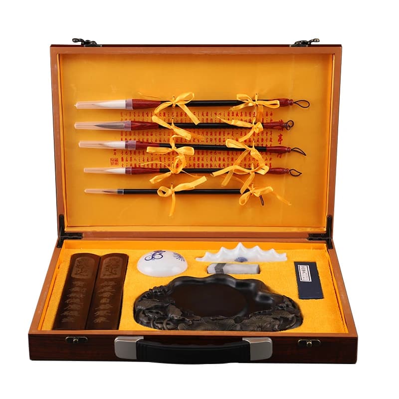 High-end study four treasures set boutique brush pen ink paper inkstone professional pen hanging ruler calligraphy practice gift