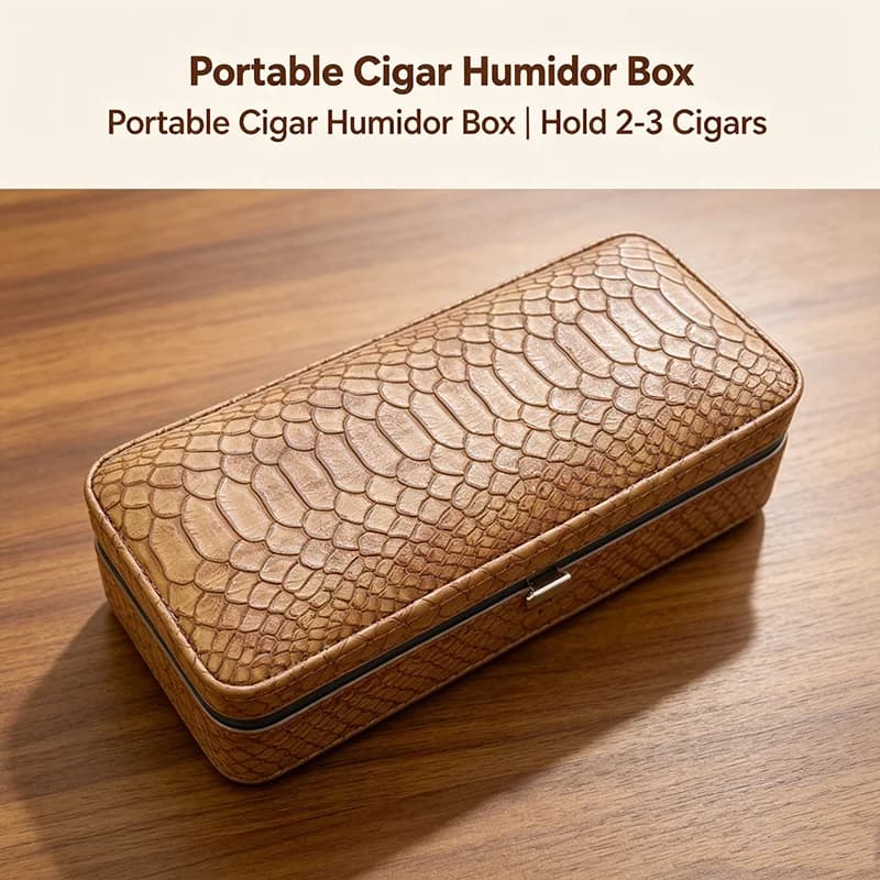 Leather Travel Cigar Case Portable Cigar Humidor Box Cedar Wood Liner Cigar Holder With Cutter Humidifier Dropper Gift For Men