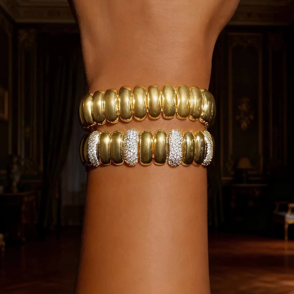 Bracciale da tennis elasticizzato con catena a serpente a spina di pesce placcato in oro, gioielli di moda geometrici lucidi