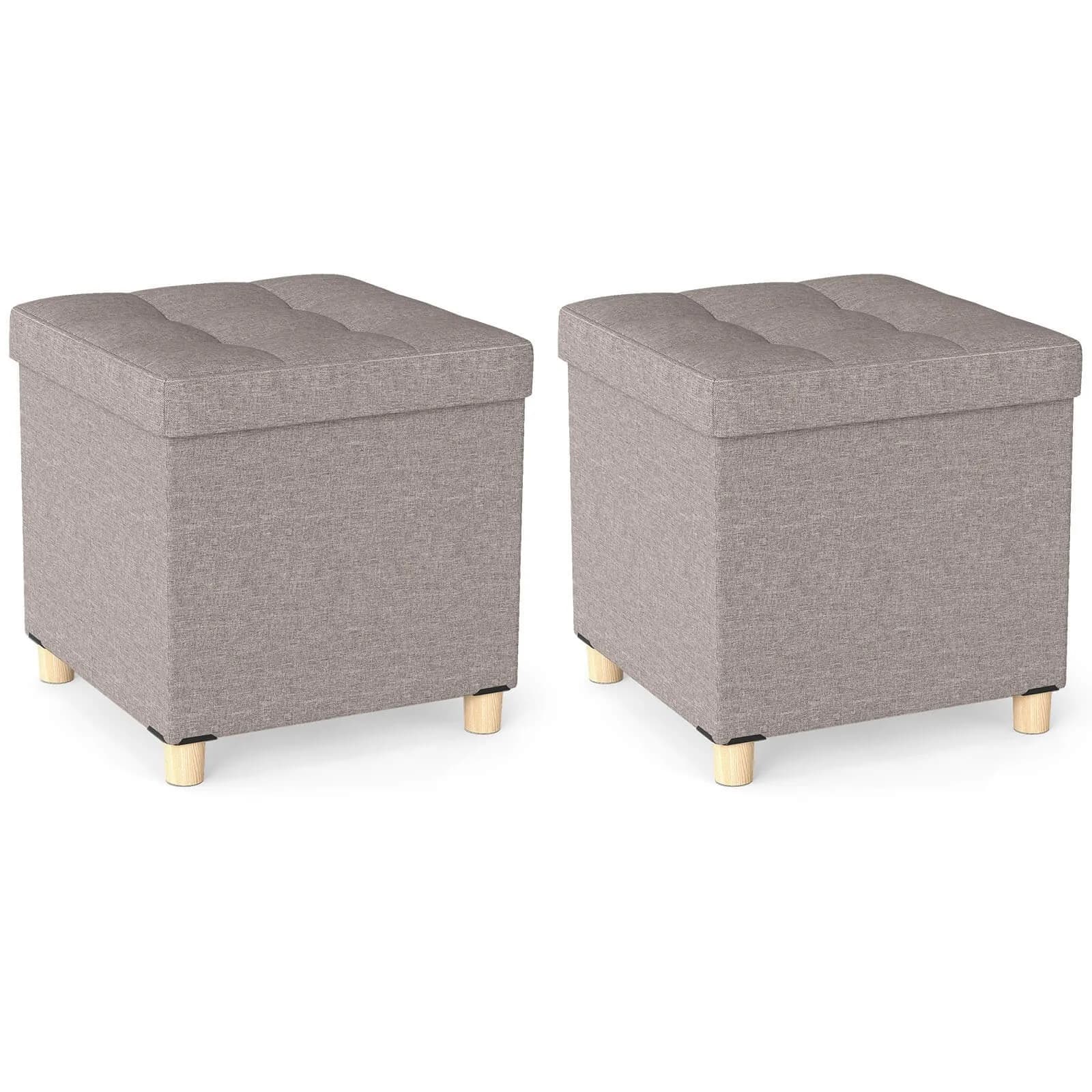 2 pouf da 18 pollici con contenitore, vassoio e gambe in legno di gomma per soggiorno di piccole dimensioni