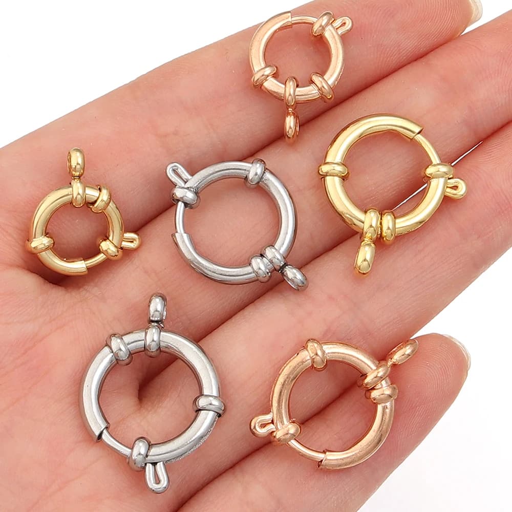 2 pezzi di chiusure a molla rotonde in acciaio inossidabile 316 per la creazione di gioielli fai da te, connettori per bracciali e collane.