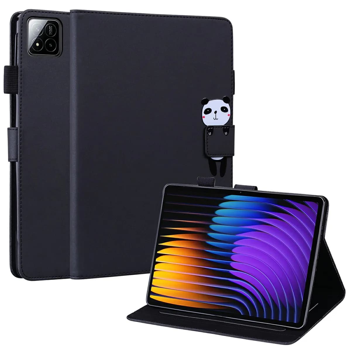 For Xiaomi Pad 7 / 7 Pro Case Tablet Stand Leather Cover Card Slots Animal Pattern - Black