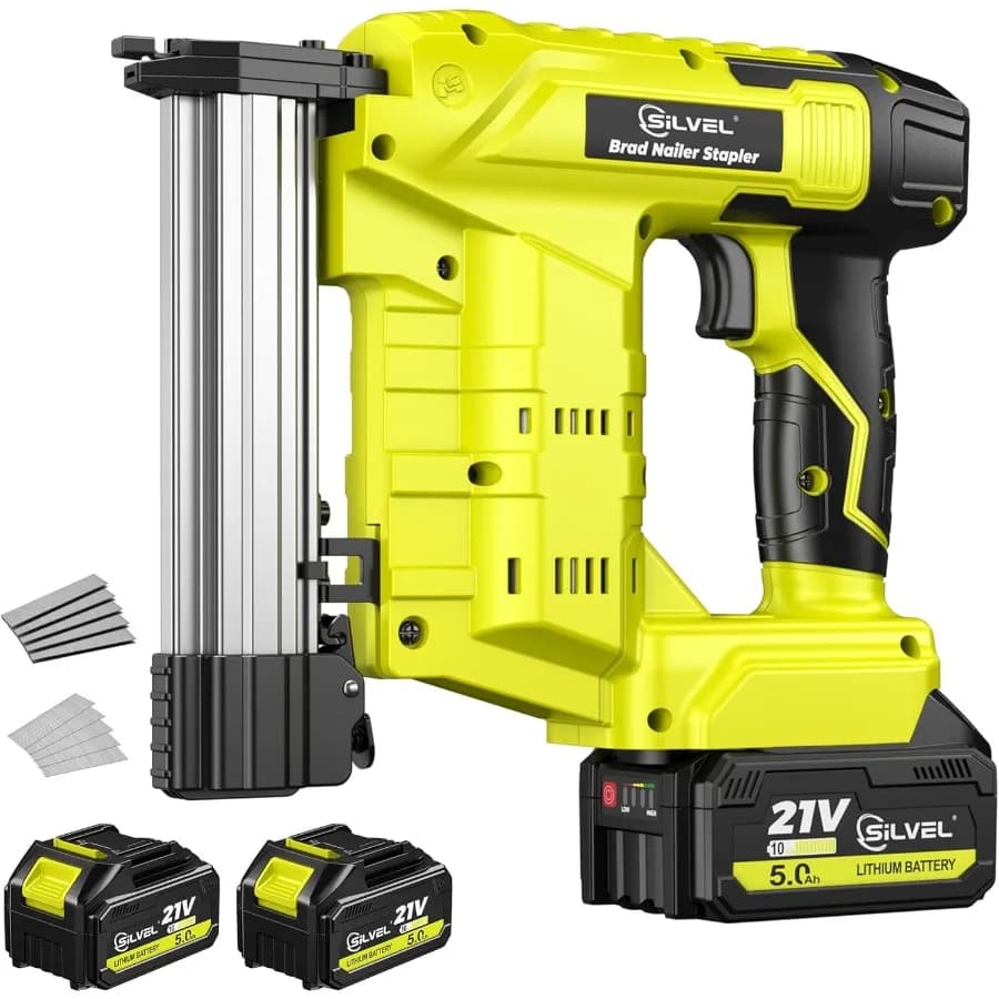 Pistola sparachiodi a batteria 21V Pistola cucitrice elettrica Brad Nailer 2 in 1 con 2 batterie da 5,0 Ah alimentate da 1000 pezzi Chiodi Graffette 18GA ID