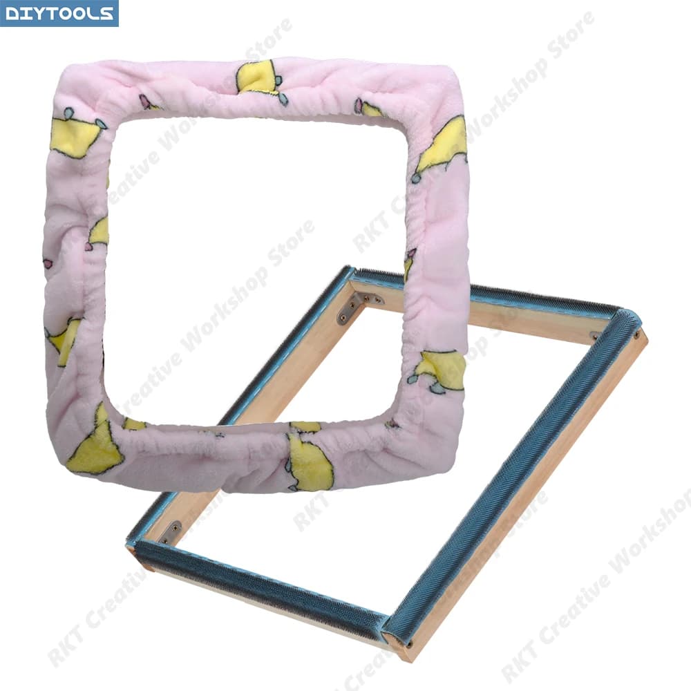 Embroidery Frame Set Plush Soft Punch Flannel Cover Needle Hoop Wooden Puncture-Proof Tufting with Protective Set Non-Slip Wood